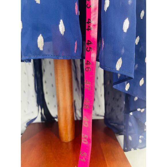 BETSY & ADAM sz 10 L blue silver chiffon long sleeve ruffle hi low dress NWT B53 - Picture 8 of 9